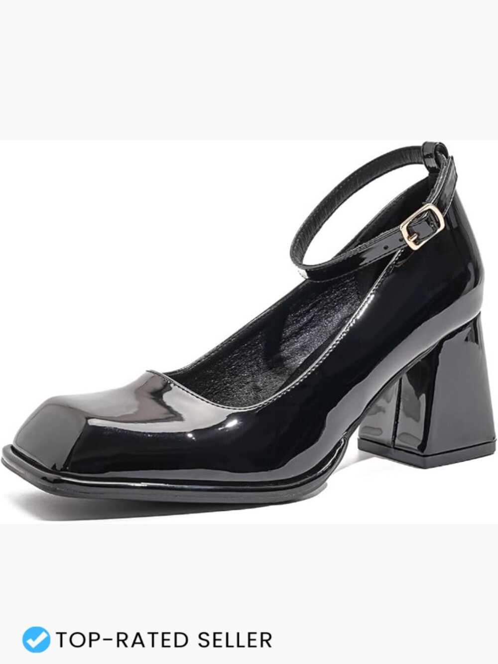 Chunky Heel Mary Jane Pumps Square Toe Patent Dressy Wedding Shoes Block Heel